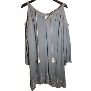 Knox Rose Cold Shoulder Embroidered Dress Gray XL Pockets Boho